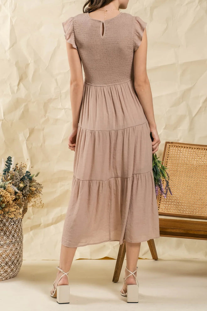 Dana Tiered Cap Sleeve Midi Dress