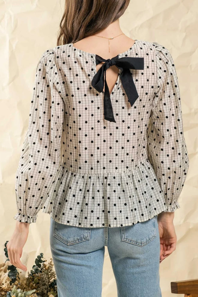 Nora Polka Dotted Back Tie Top