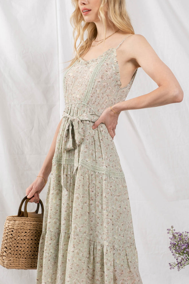 Asma Lace Ruffle Midi Dress