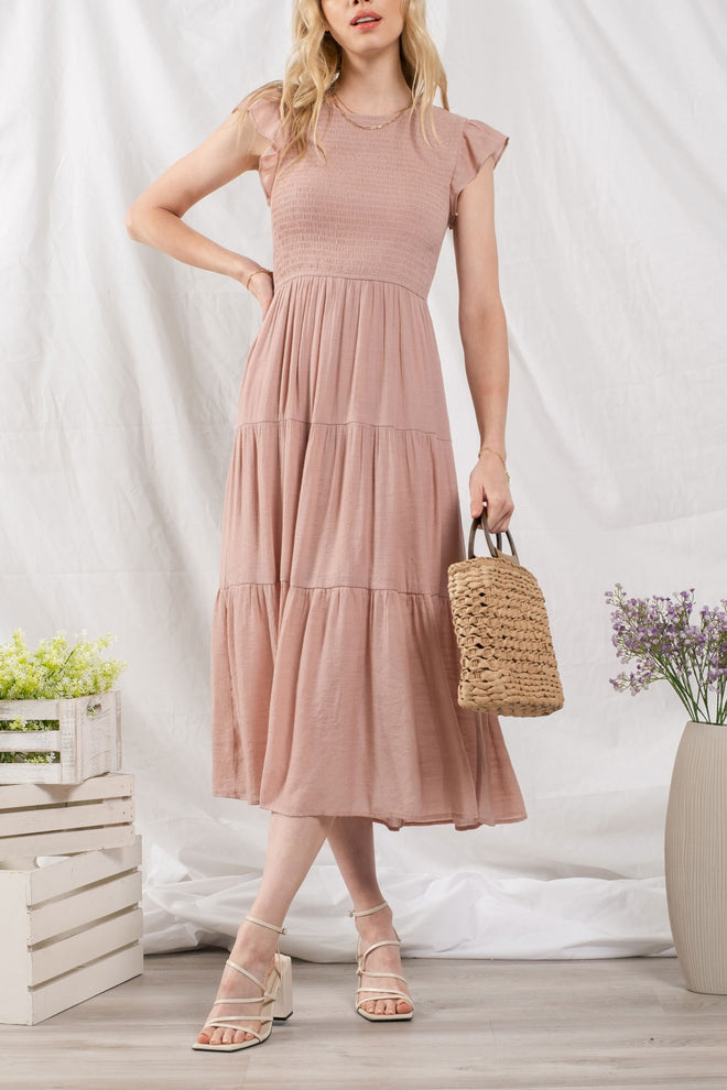 Dana Tiered Cap Sleeve Midi Dress