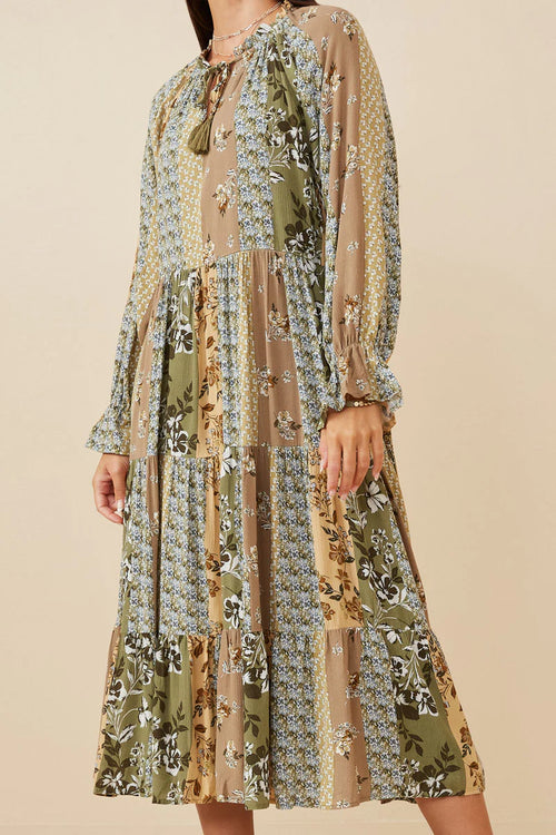 Talia Mixed Print Tiered Midi Dress