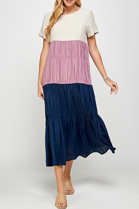 Cerine Tiered Color-Block Midi Dress