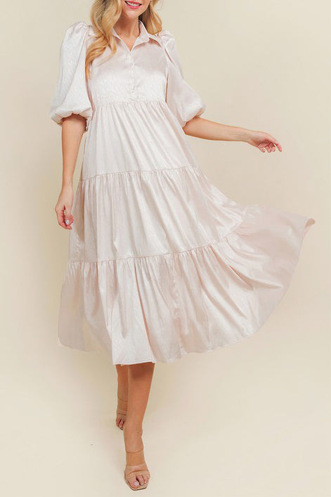 Asiya Puff Sleeved Midi Dress